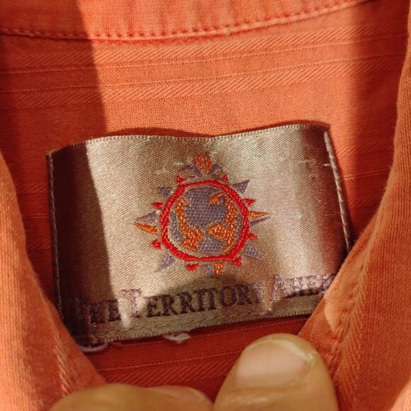 The Territory Ahead shirt mens M Medium rose red long sleeve button striped - Picture 6 of 7